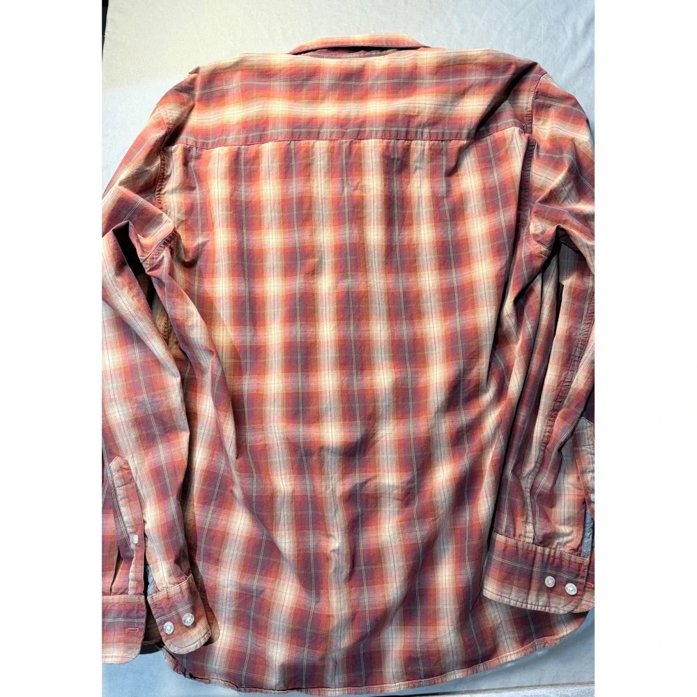 Magellan Sportswear Mens Large Red Orange Plaid Long Sleeve Button Down Shirt - Picture 4 of 4